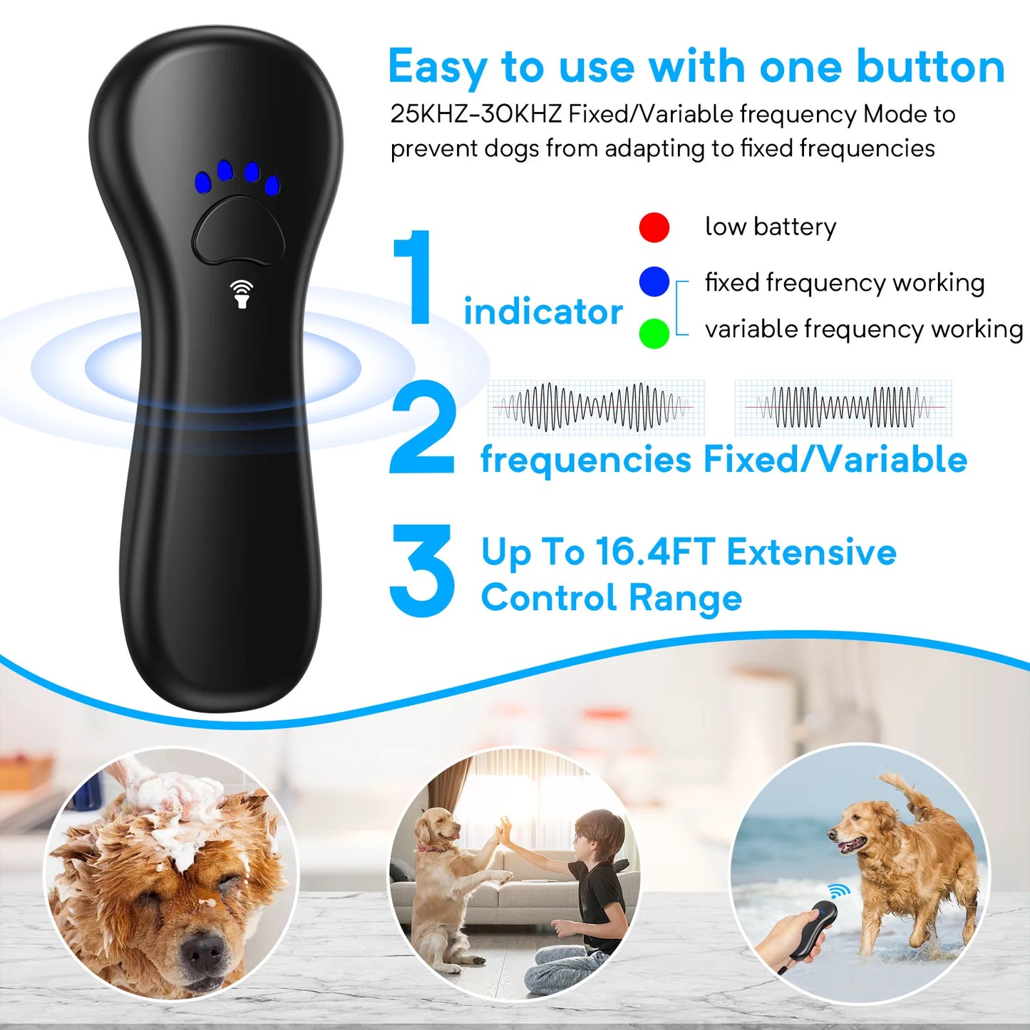 Ultrasonic Dog Barking Deterrent - 16.4 Ft Range, Adjustable