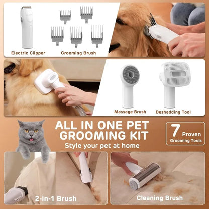 Dog Grooming Vacuum - 3L, 7 Tools, Quiet Clipper & Brush